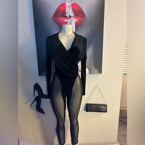 Mesh and velvet jumpsuit